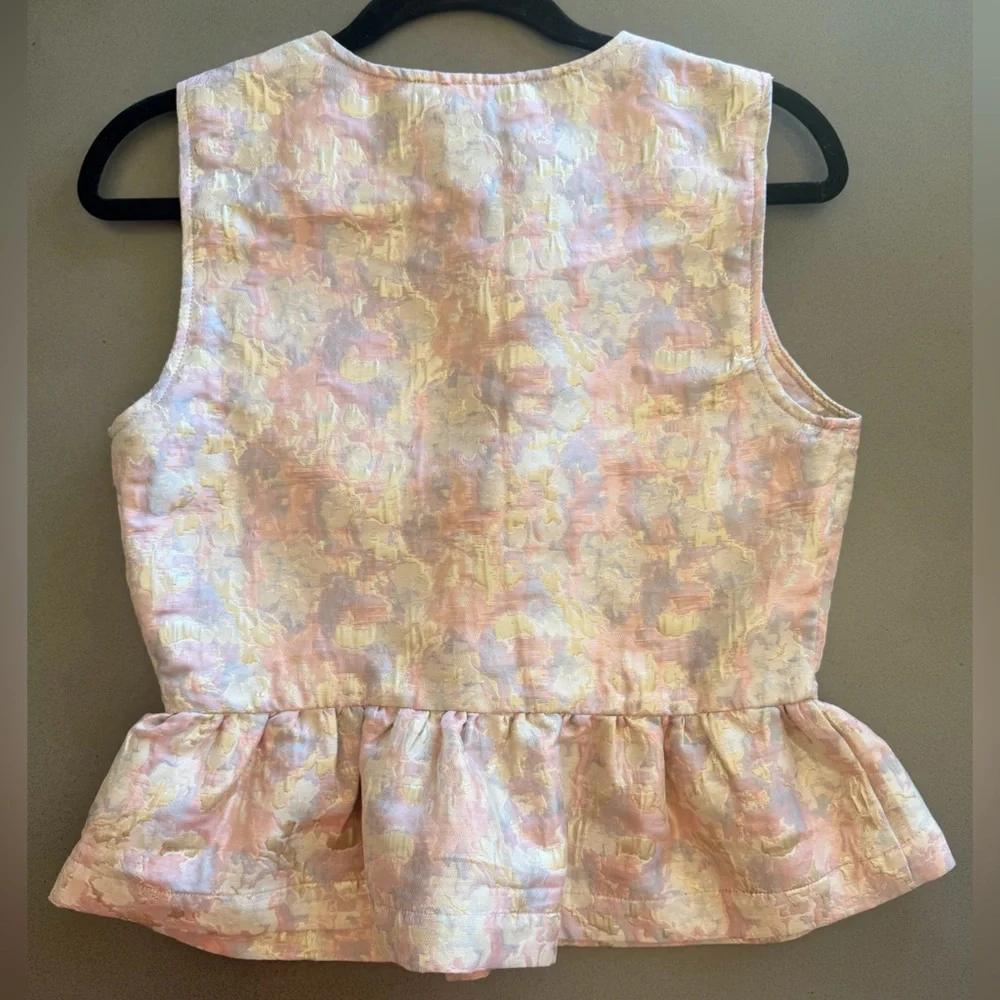 Pastel Peplum Tie Top with Bow Accents | Size Small | NWT - Picture 2 of 2